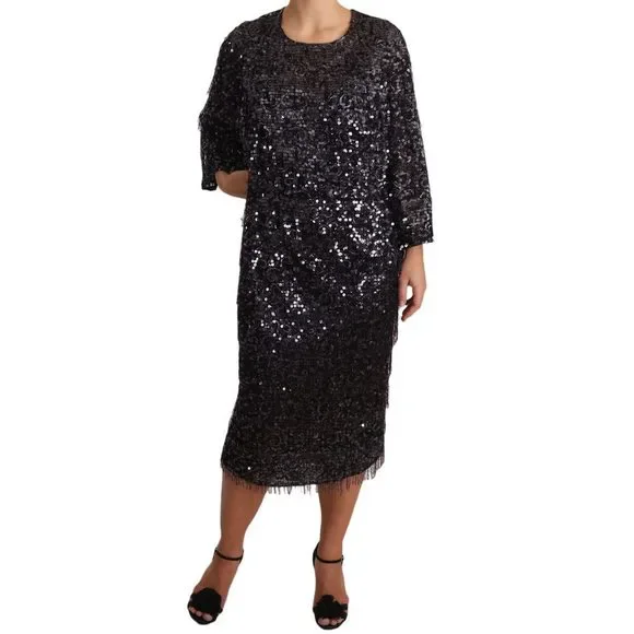 dolce and gabbana black sequin dress Dolce & Gabbana Black Sequined Open Shoulder Long Gown Dress  Atlantic  Shopping Mall
